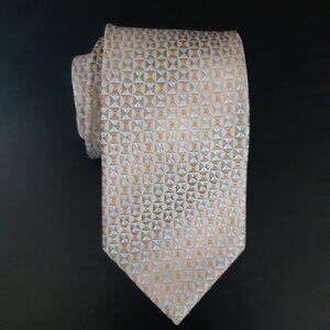Nina Ricci Men's 100% Silk Tie, Cream with Grey Geometric Square Design